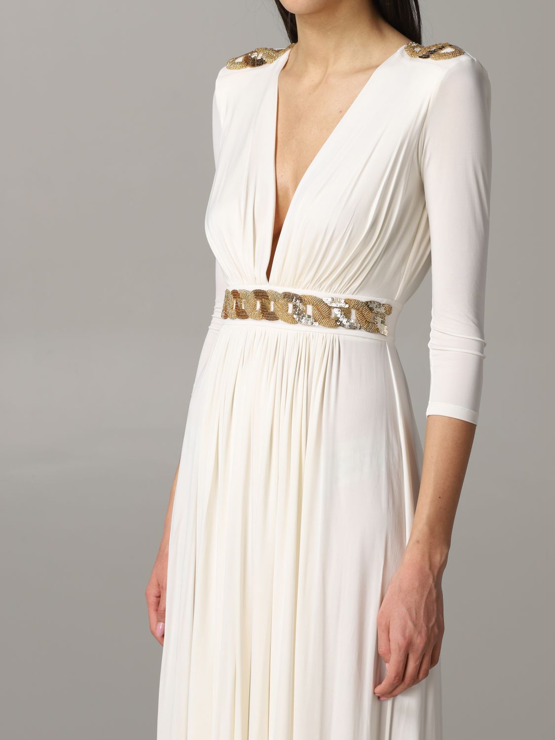 Kleid Elisabetta Franchi: Elisabetta Franchi Jerseykleid mit Perlen weiß 4
