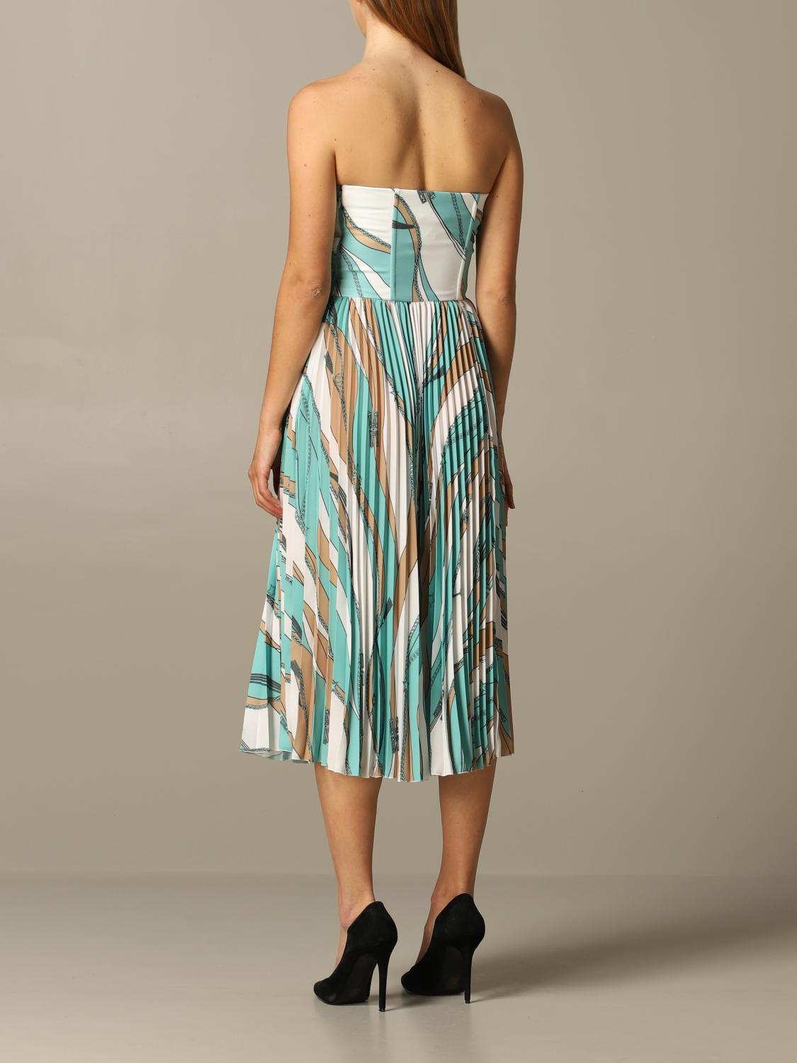 ELISABETTA FRANCHI: Abito longuette con gonna plissé - Acqua | Abito  Elisabetta Franchi AB013 02E2 GIGLIO.COM