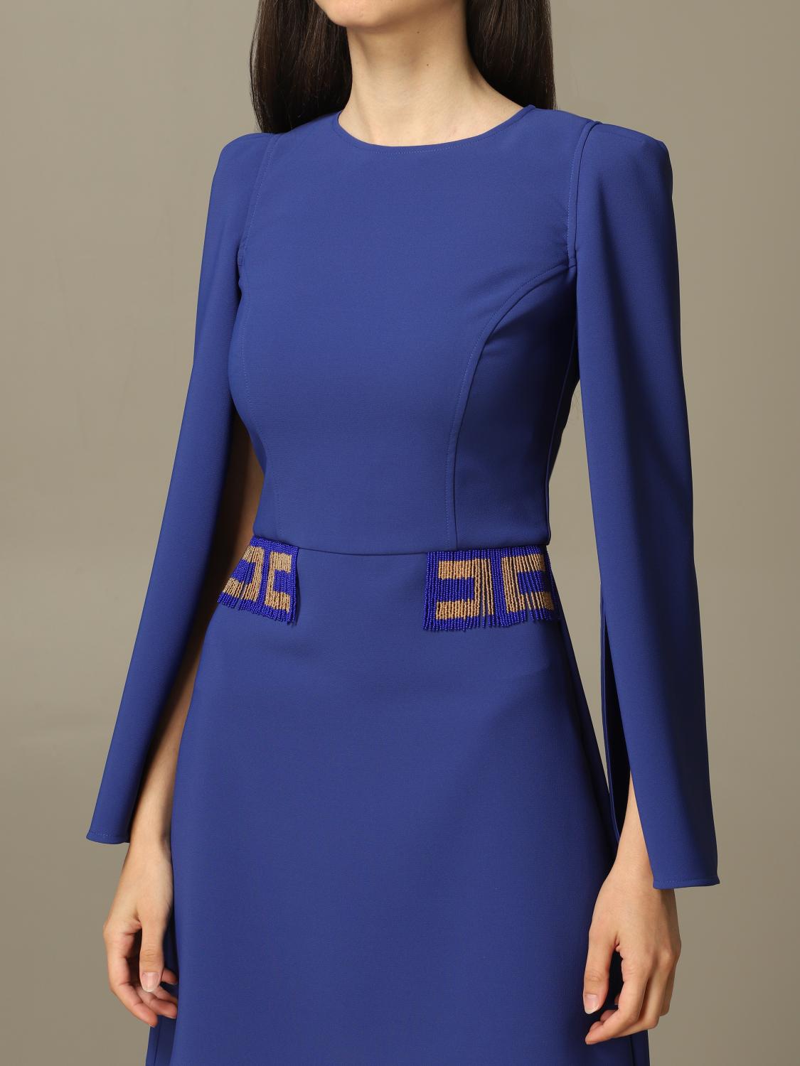 Elisabetta Franchi Outlet: Abito a mantella con logo di perline - Cobalto | Abito  Elisabetta Franchi AB019 02E2 GIGLIO.COM