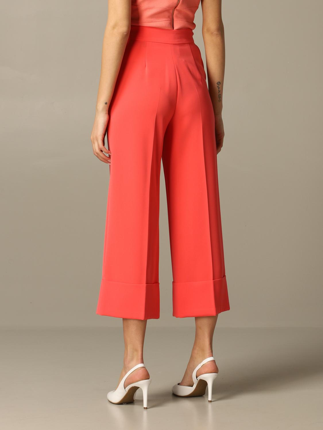 ELISABETTA FRANCHI: Pantalone in crêpe con paillettes - Corallo | Pantalone  Elisabetta Franchi PA333 02E2 GIGLIO.COM