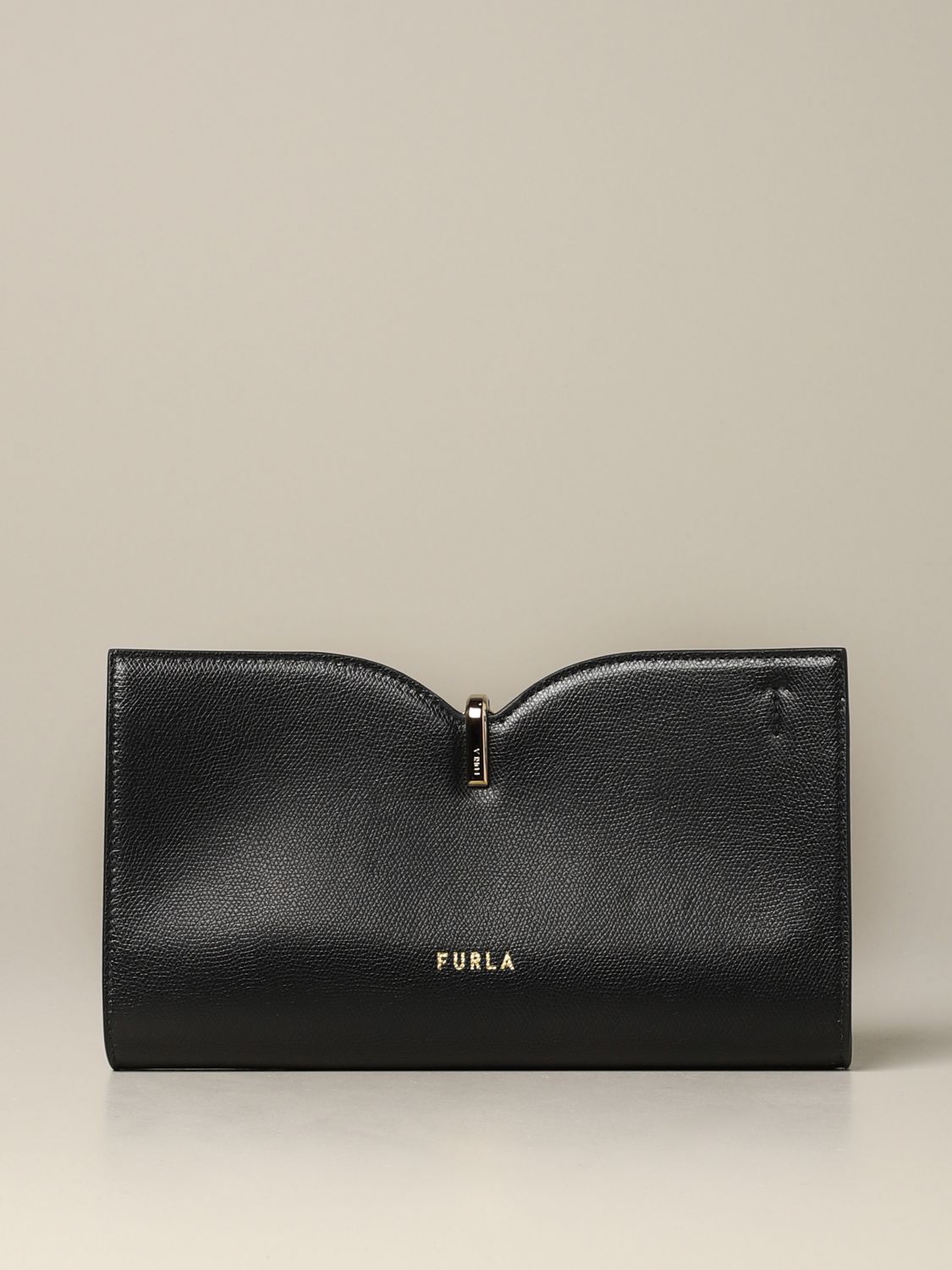 Furla Outlet: Ribbon S clutch bag in leather - Black | Furla clutch