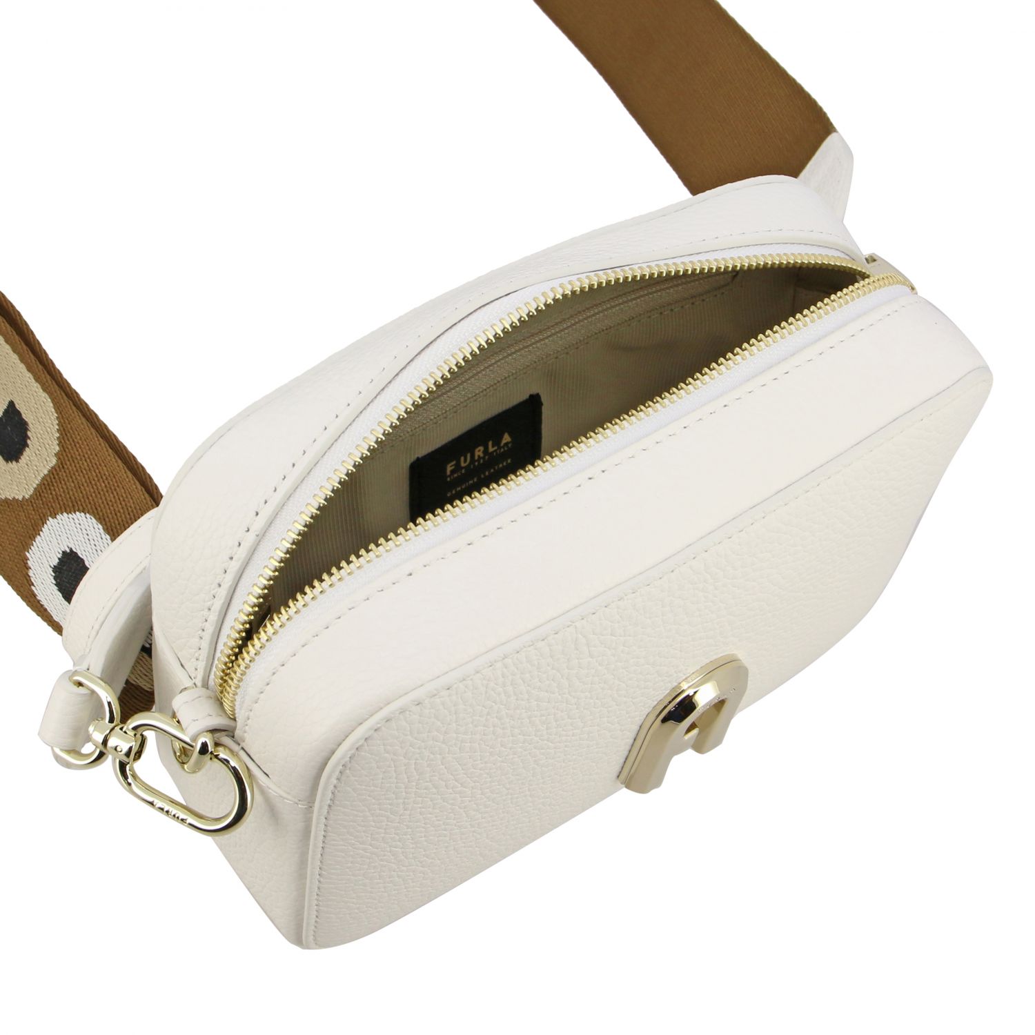 FURLA sleek mini camera case in textured leather White Furla mini