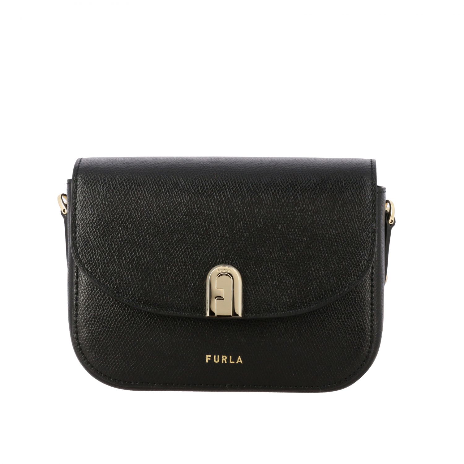 FURLA textured leather shoulder bag Black Furla mini bag BAON ARE