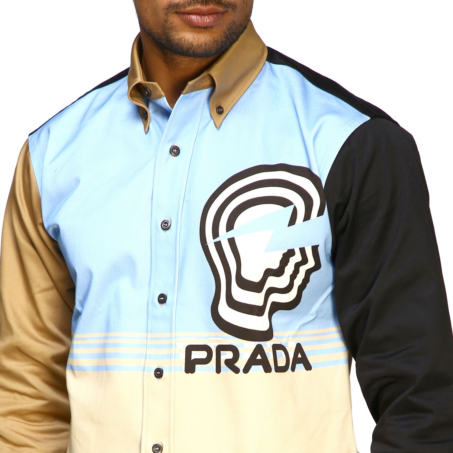 衬衫 Prada: Prada small vertigo 印花纽扣领衬衫 米色 5