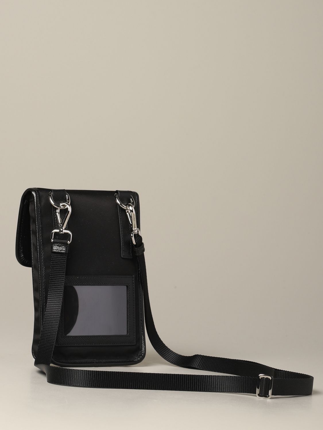 PRADA: vertical shoulder bag in nylon and saffiano leather | Shoulder
