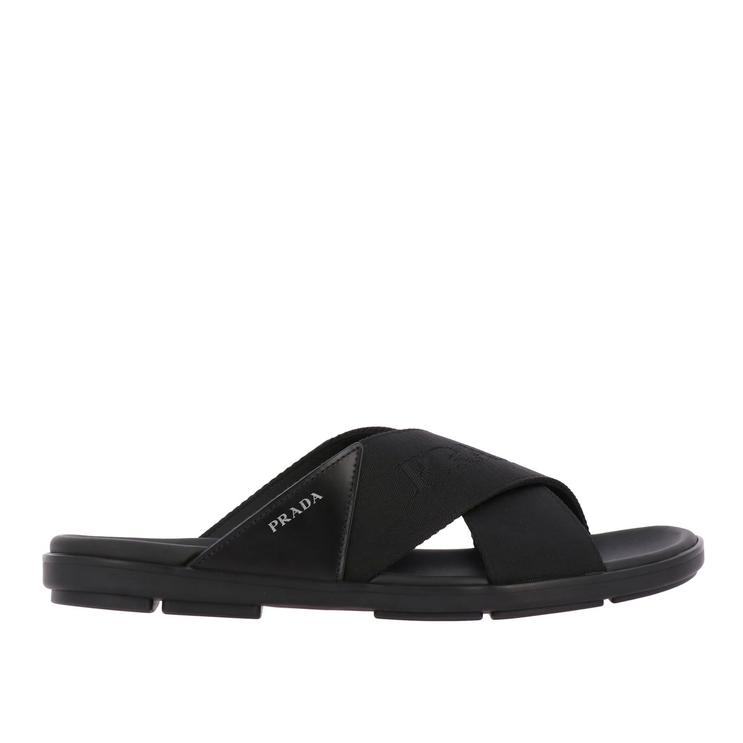 PRADA: slipper sandal with logo - Black | Prada sandals 2X3032 3KXT online  on 