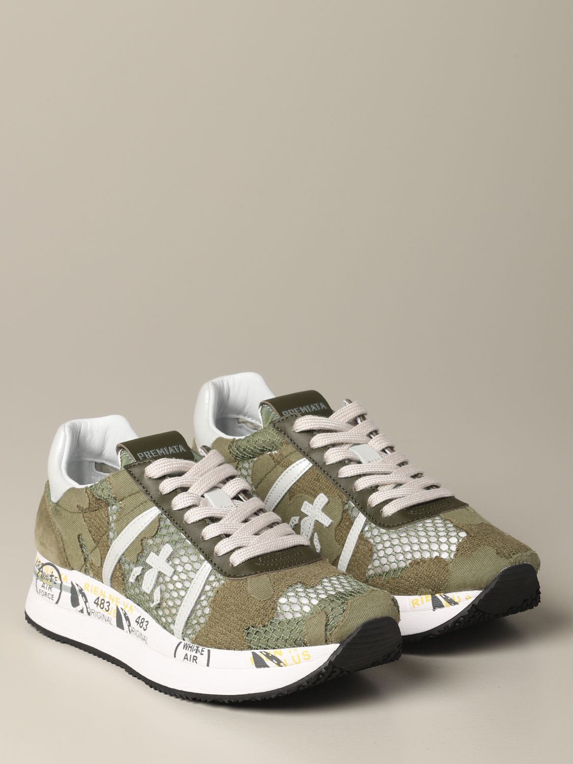 Premiata Outlet Conny Sneakers Aus Spitze Und Wildleder Sneakers Premiata Damen Military Sneakers Premiata Conny 4621 Giglio De