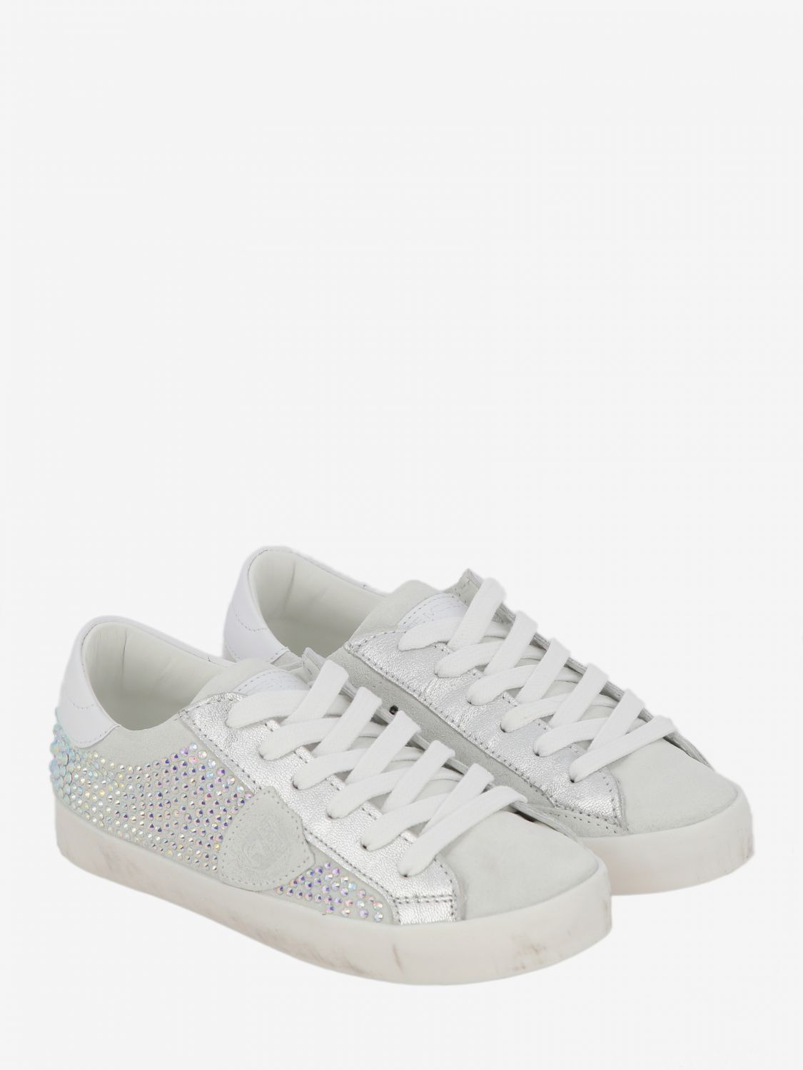 Philippe Model Outlet: Sneakers Paris in camoscio con strass - Argento |  Scarpe Philippe Model CLL0 GIGLIO.COM