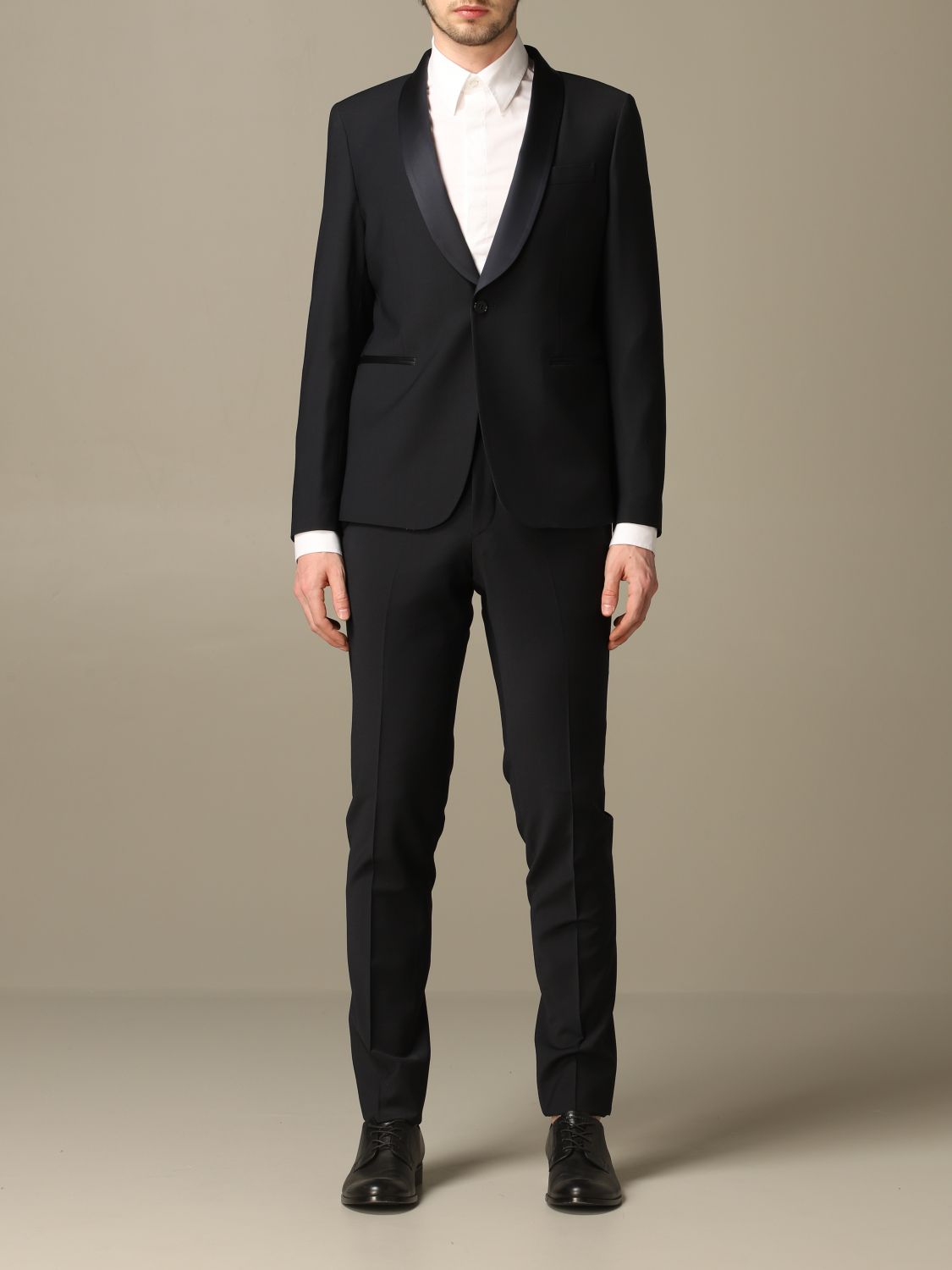 Brian Dales Outlet: tuxedo suit in stretch wool with lapels - Blue ...