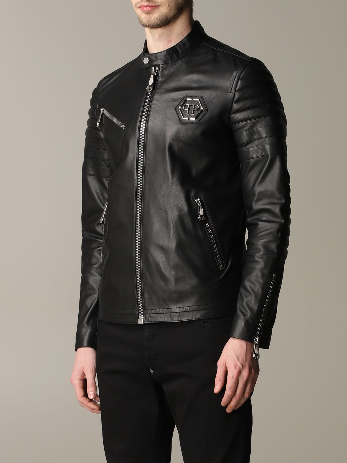 philipp plein leather jacket mens