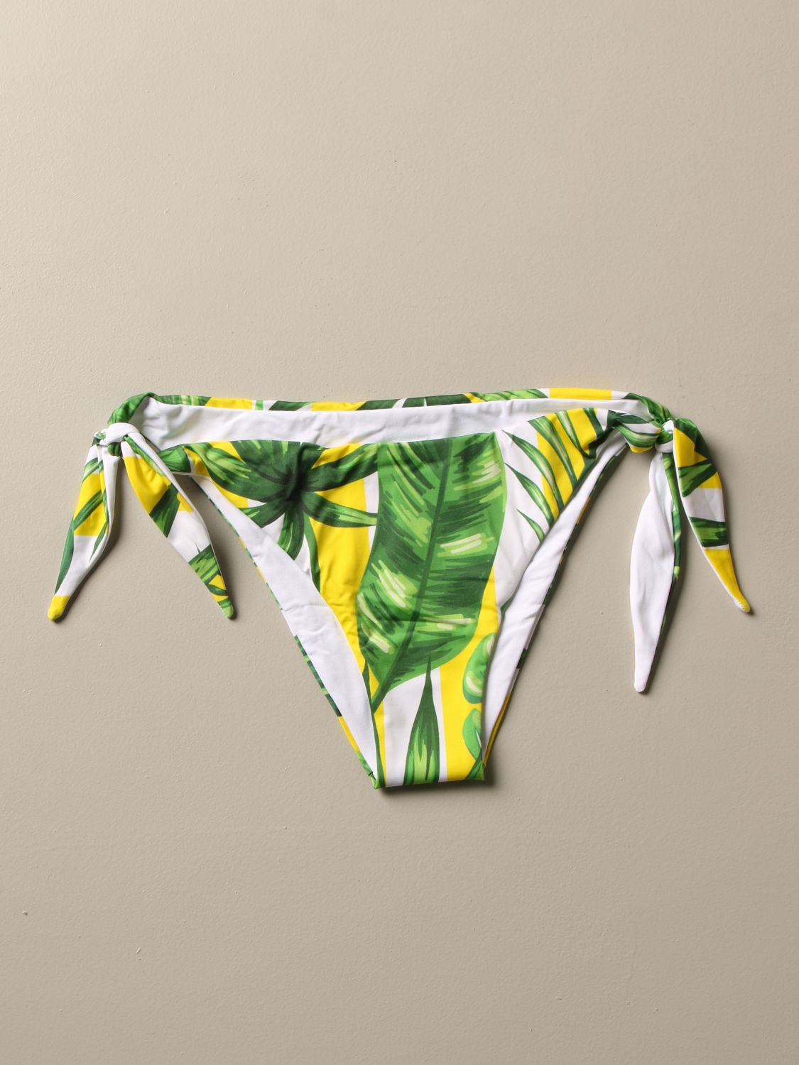 yellow and leaves print bikini