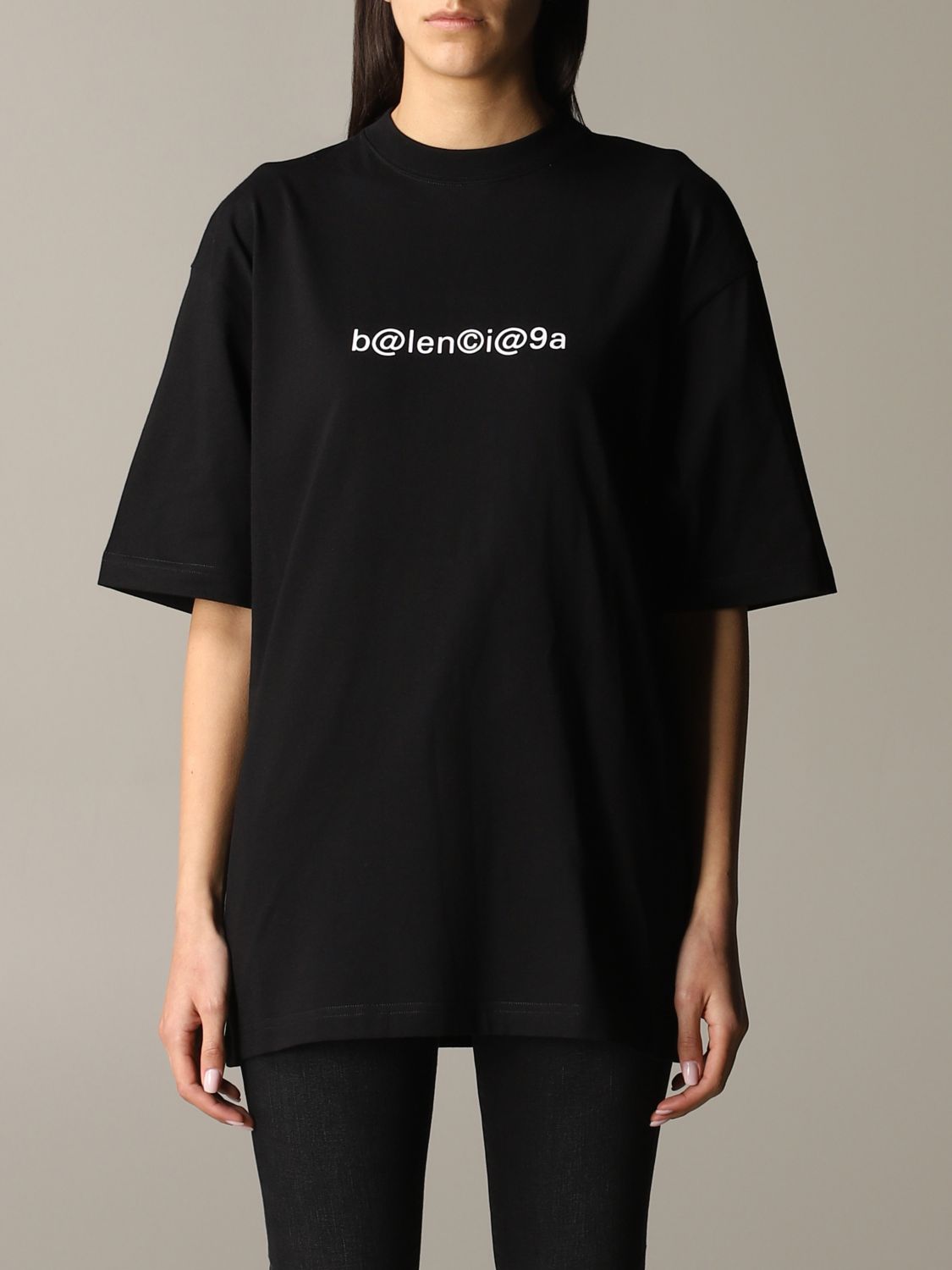 BALENCIAGA: oversized T-shirt with logo - Black | Balenciaga t-shirt ...