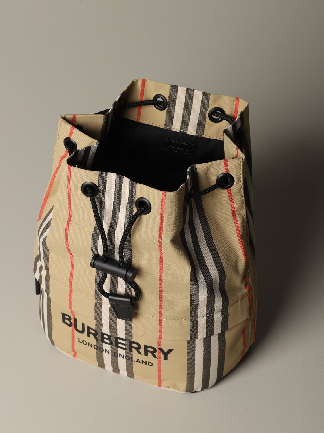 Burberry Outlet: Phoebe bucket clutch bag with check stripes print