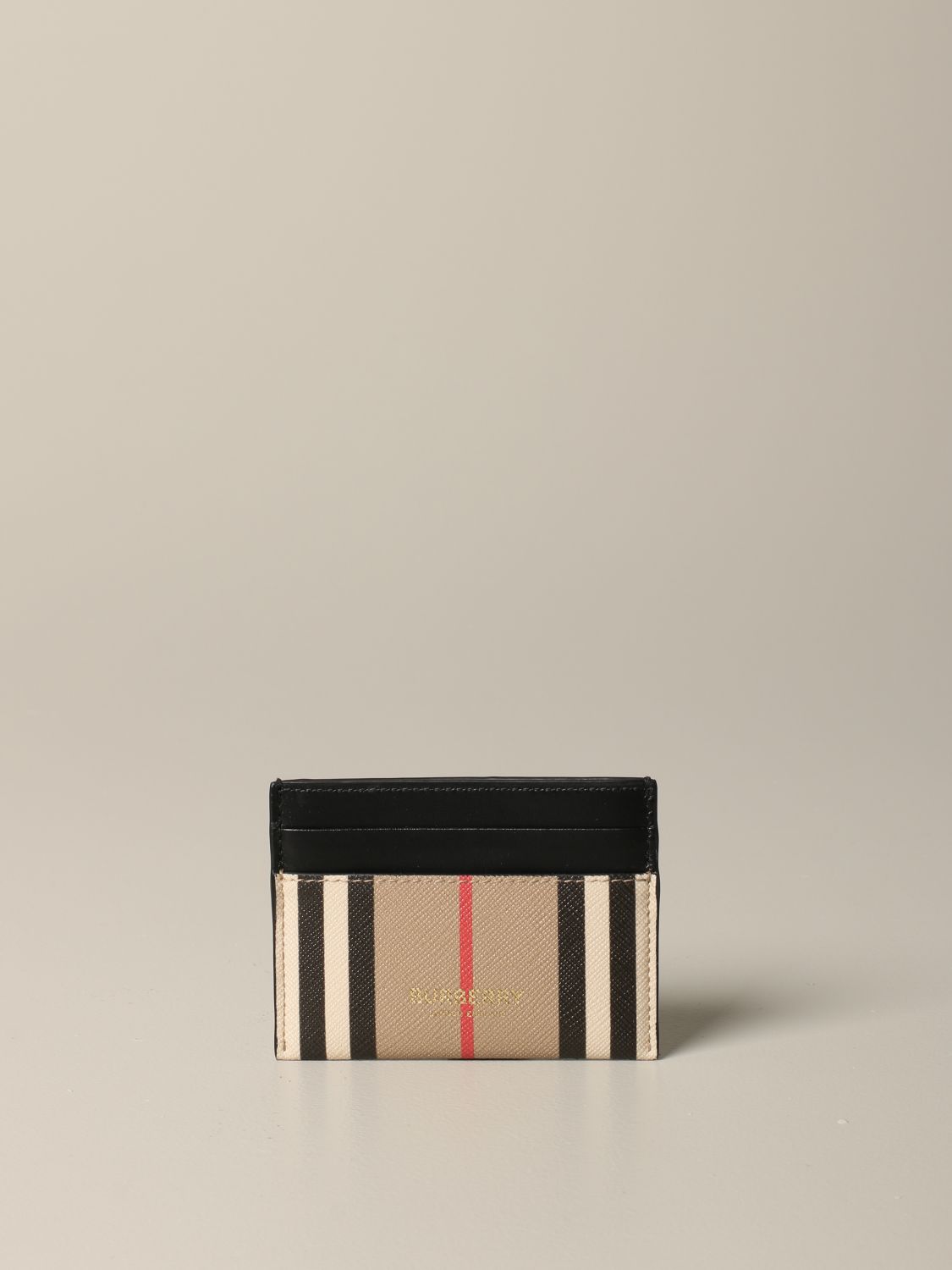 Burberry Outlet: credit card holder in check leather - Beige | Burberry  wallet 8026000 online on 