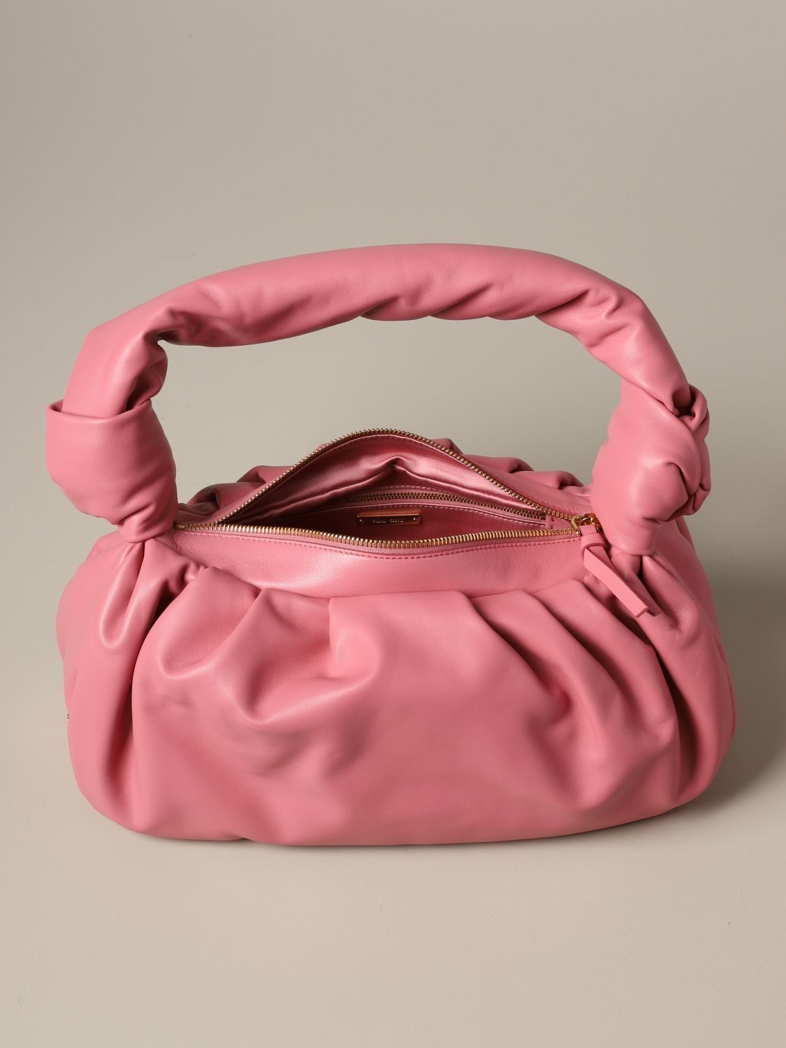 MIU MIU: bag in matelassé leather with big handle - Pink | Miu Miu 