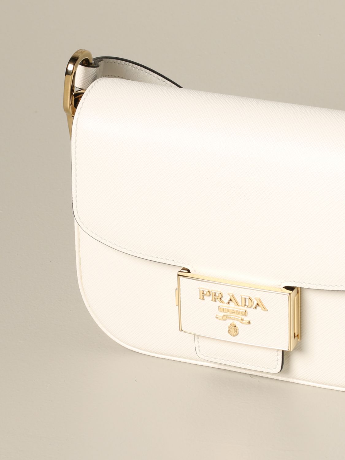 PRADA Ensemble bag in saffiano leather with logo White Prada mini