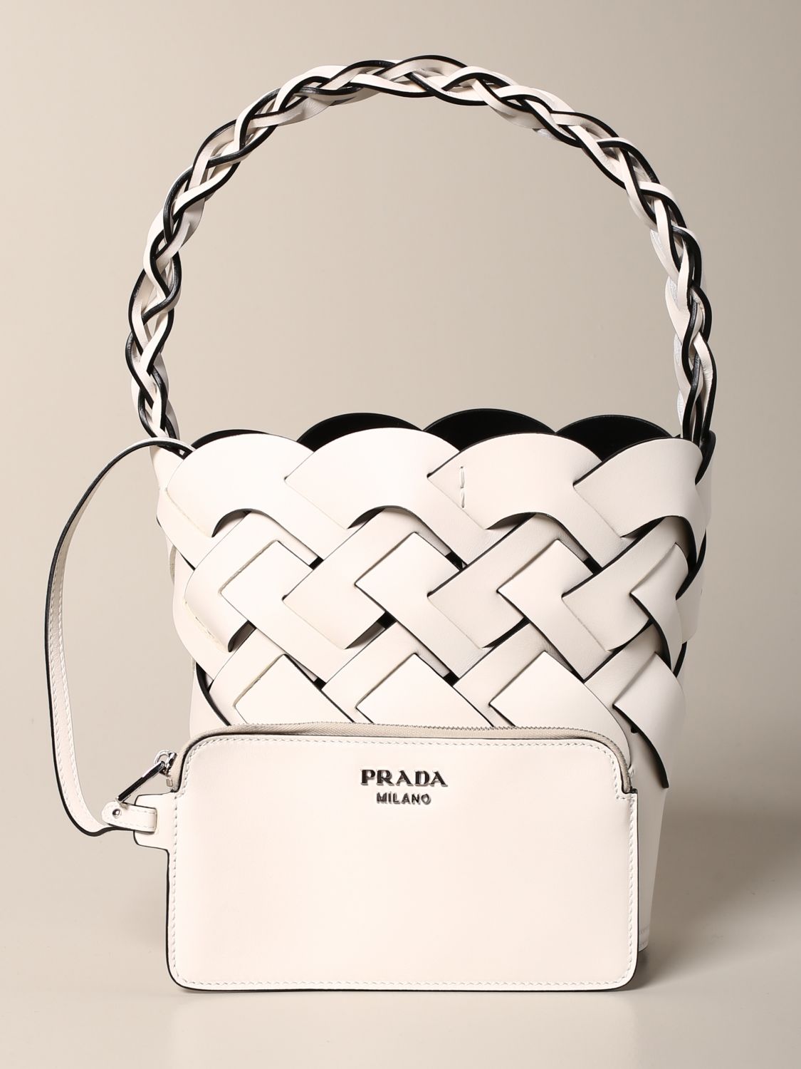 手提包 Prada: Prada 真皮编织手袋 白色 4