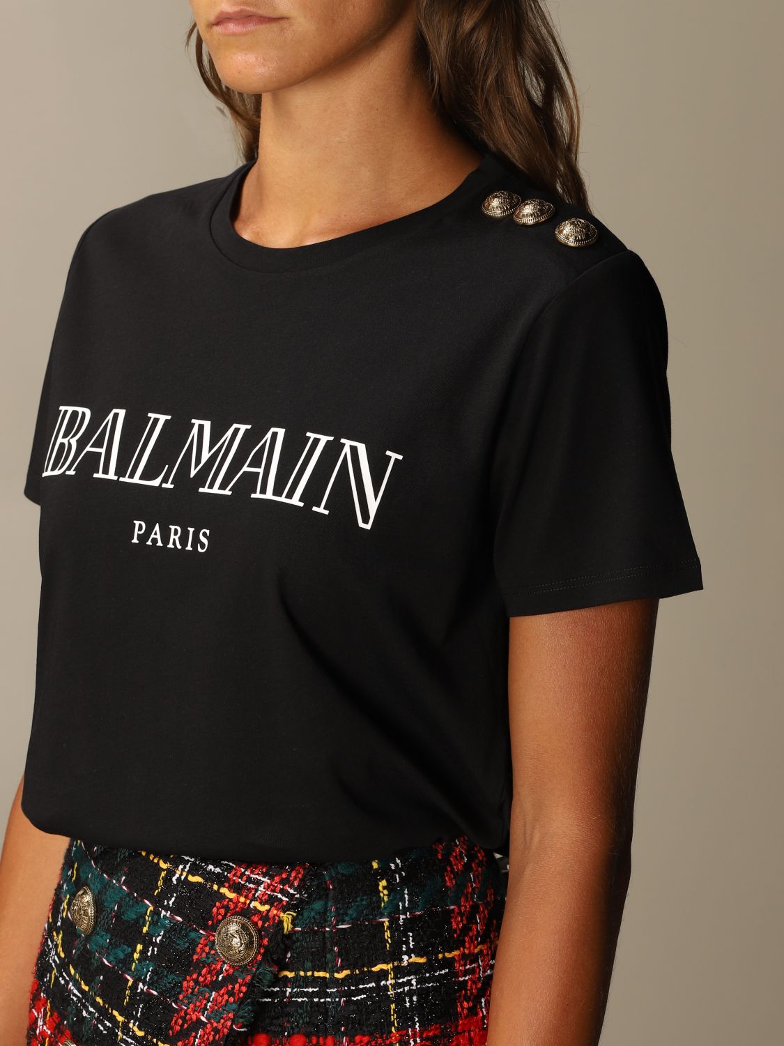 BALMAIN: cotton T-shirt with logo and buttons | T-Shirt Balmain Women ...