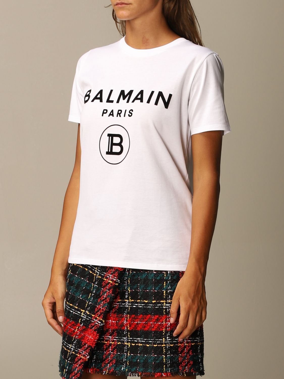 Balmain cotton T-shirt with flock logo | T-Shirt Balmain Women White