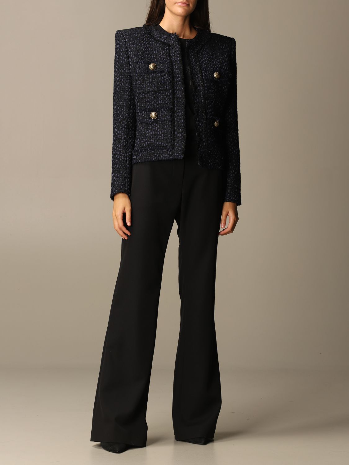 BALMAIN: tweed jacket with pads - Blue | Balmain blazer UF17532X396 online at