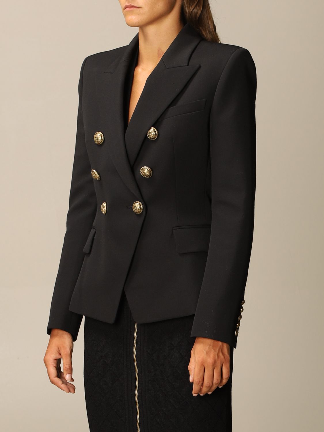 Structured double-breasted jacket Blazer Women Black | Balmain UF17110167L GIGLIO.COM