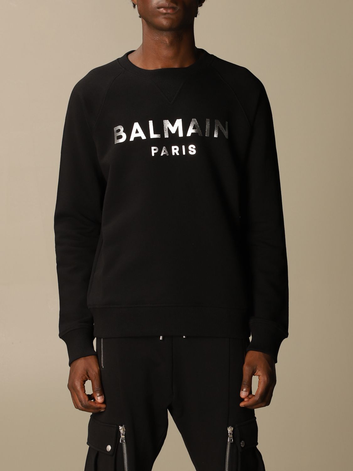 BALMAIN: cotton sweatshirt with laminated logo | Sweatshirt Balmain Men ...