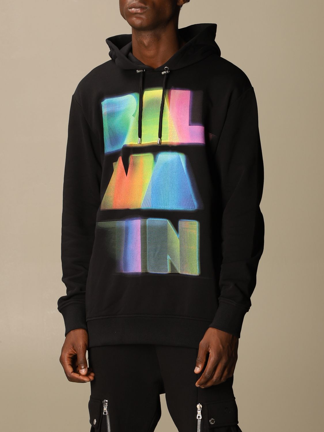 Sweatshirt Balmain: Balmain sweatshirt in cotton with hood and neon print black 4