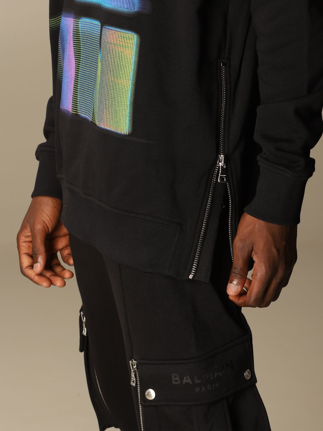 Sweatshirt Balmain: Balmain sweatshirt in cotton with hood and neon print black 5