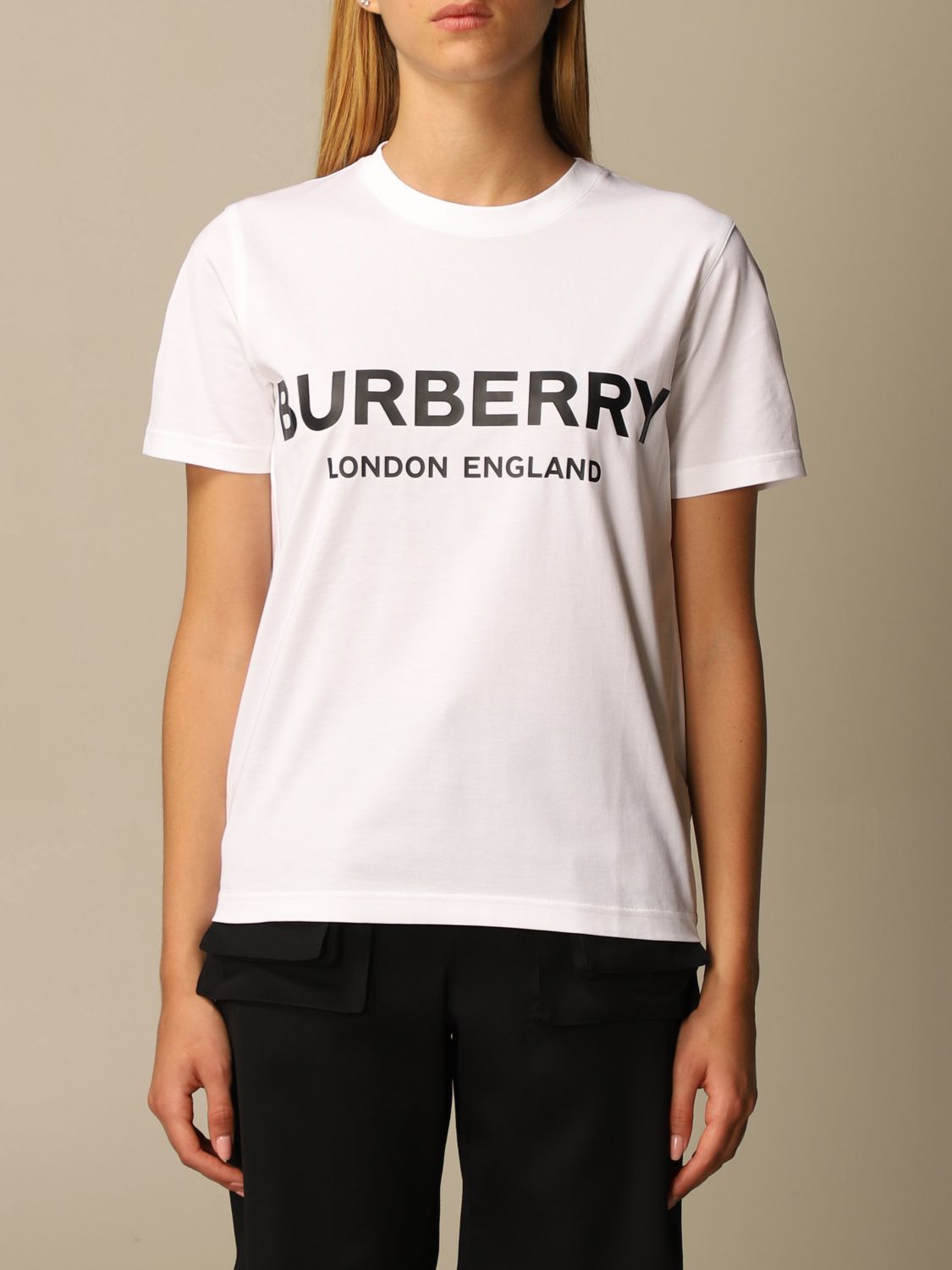 BURBERRY: Shotover t-shirt in stretch cotton with logo - White | Burberry t- shirt 8008894 online on 