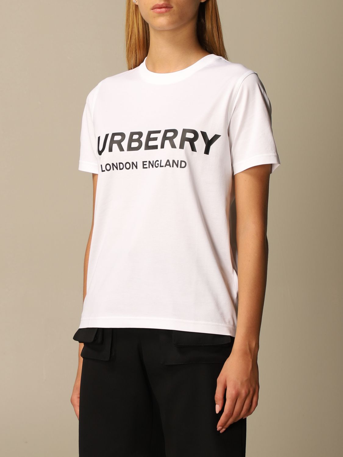 Burberry: Shotover T-Shirt In Stretch Cotton With Logo - White | Burberry T- Shirt 8008894 Online On Giglio.Com