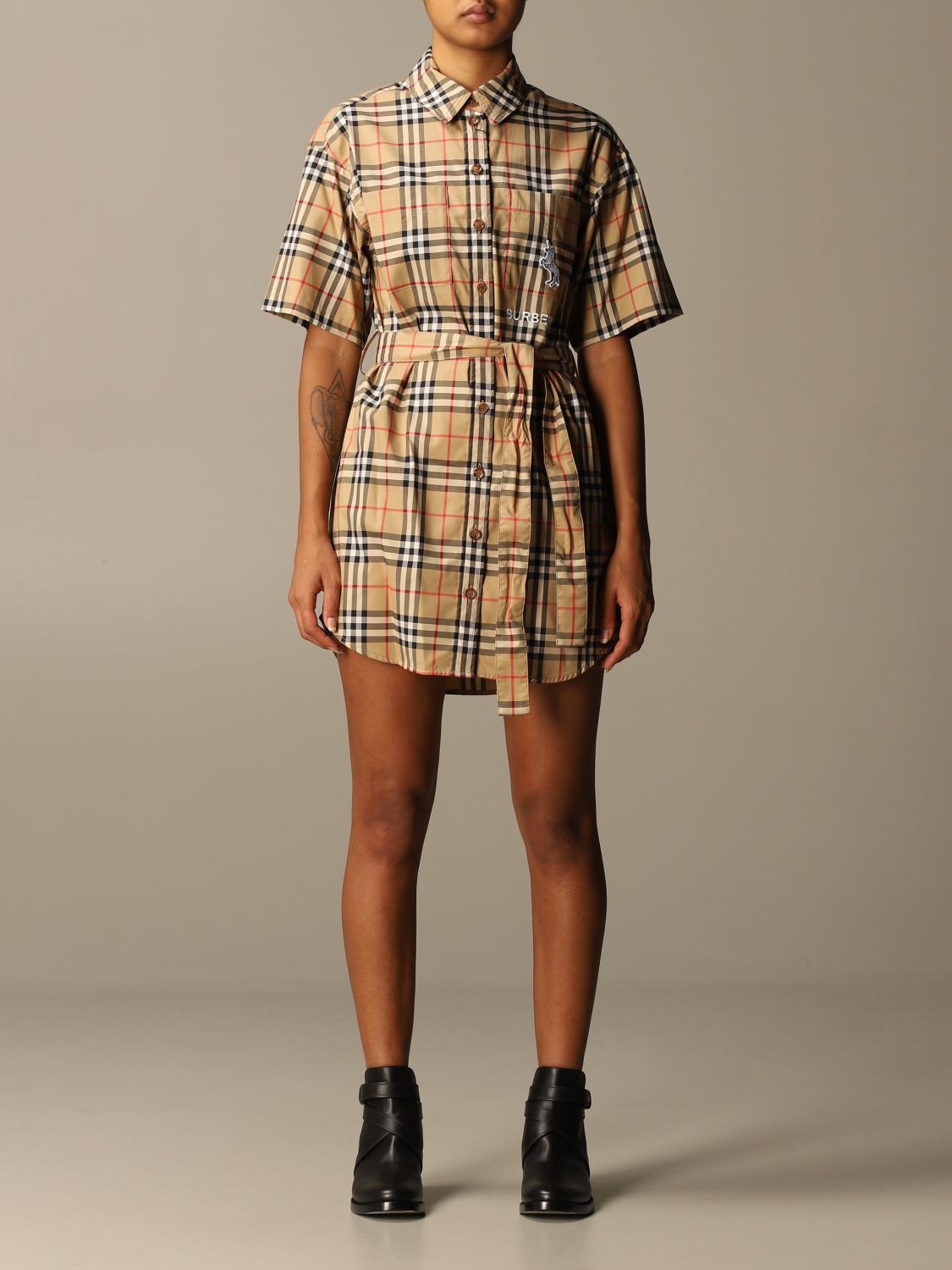 BURBERRY: Rachel shirt dress in vintage check cotton - Beige | Burberry  dress 8032154 online on 