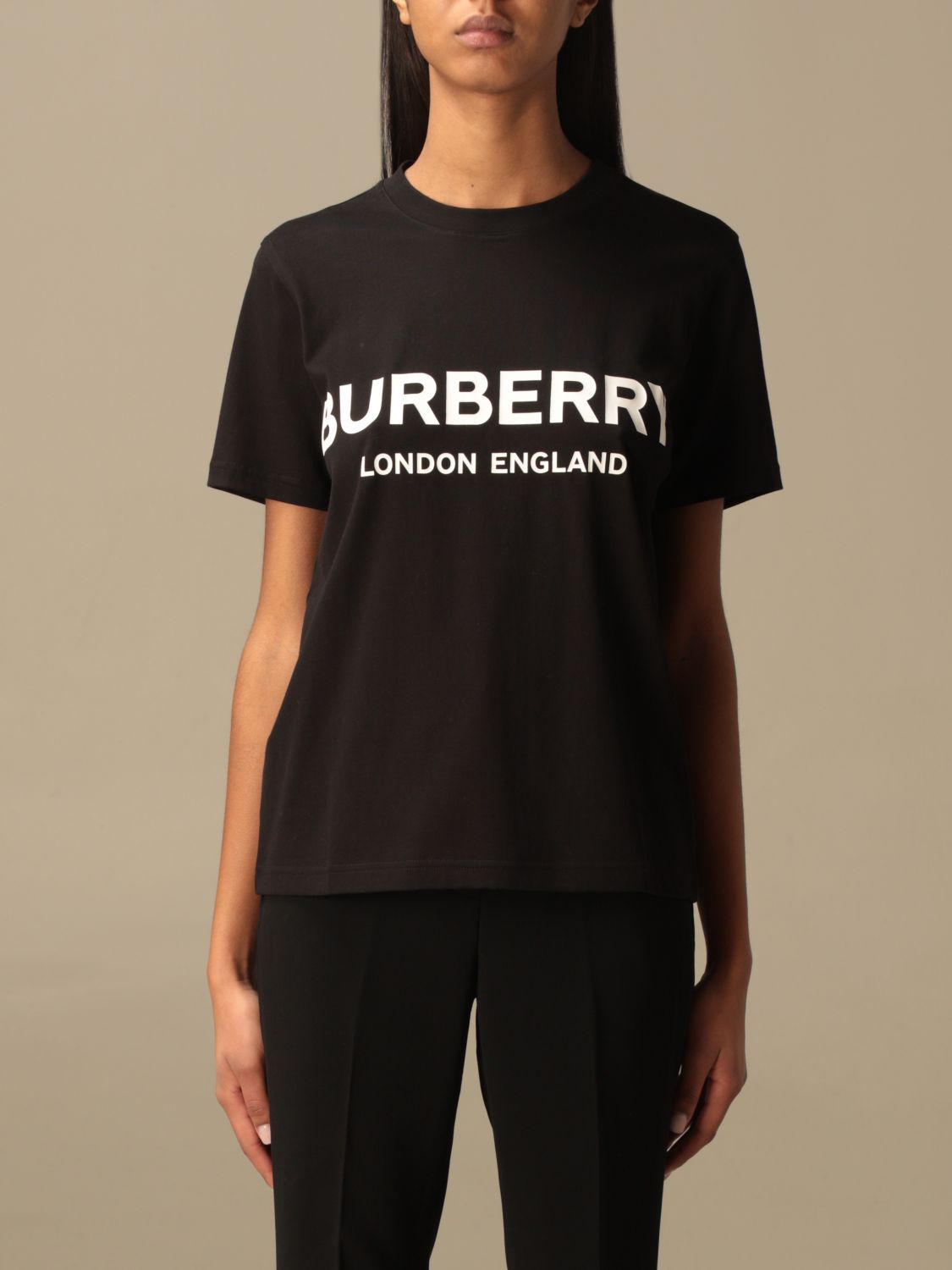 BURBERRY: Shotover cotton t-shirt with logo - Black | Burberry t-shirt