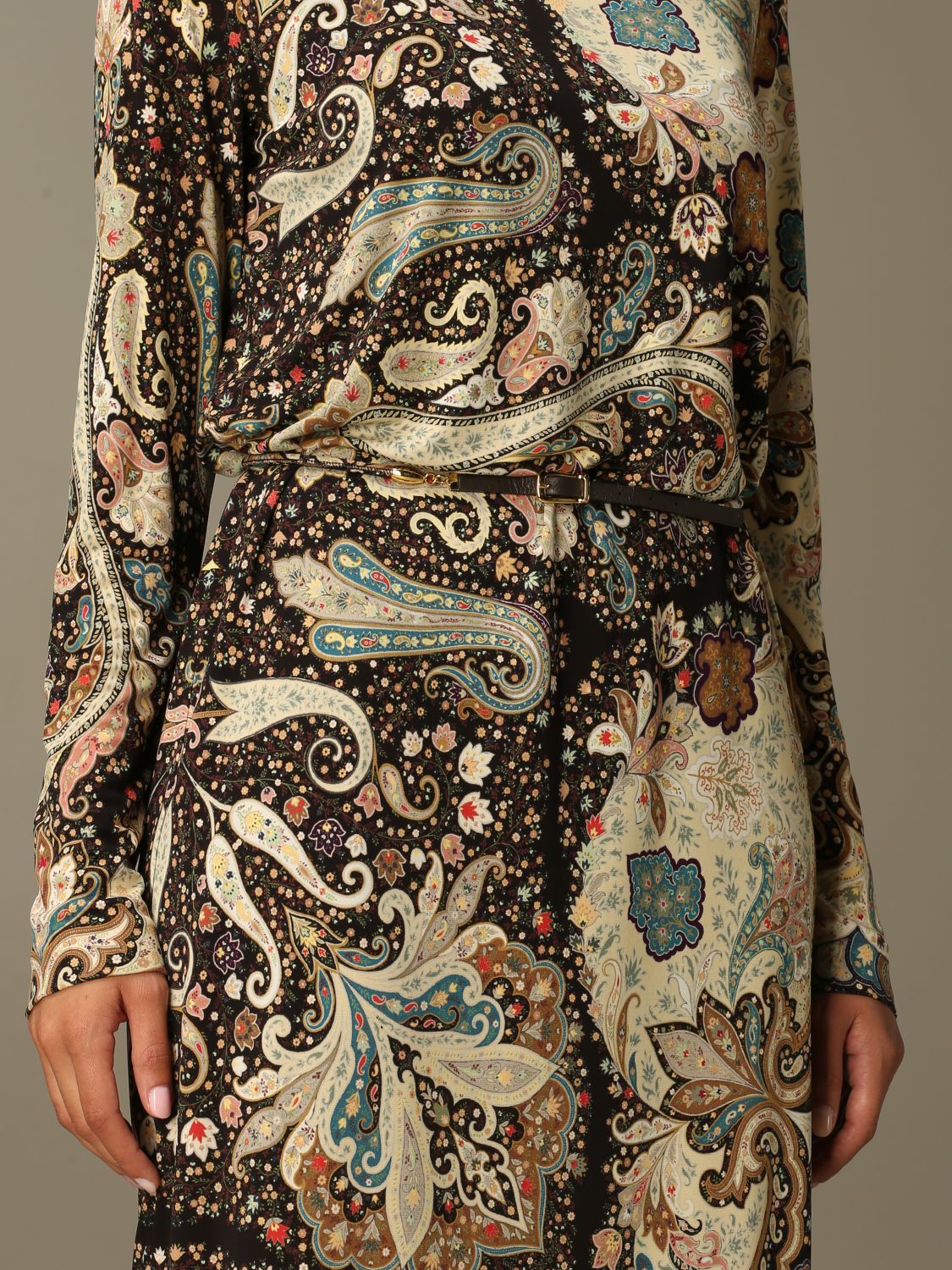 Etro Outlet Printed Jersey Dress With Belt Dress Etro Women Black Dress Etro 7218 Giglio En