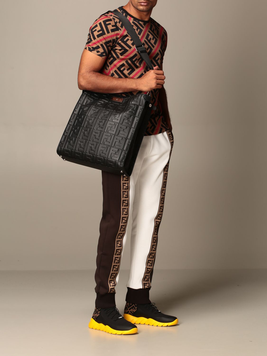 FENDI Peekaboo tote bag in leather with embossed FF logo Black
