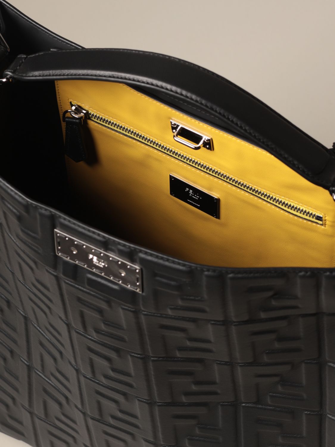 ff embossed leather top handle tote