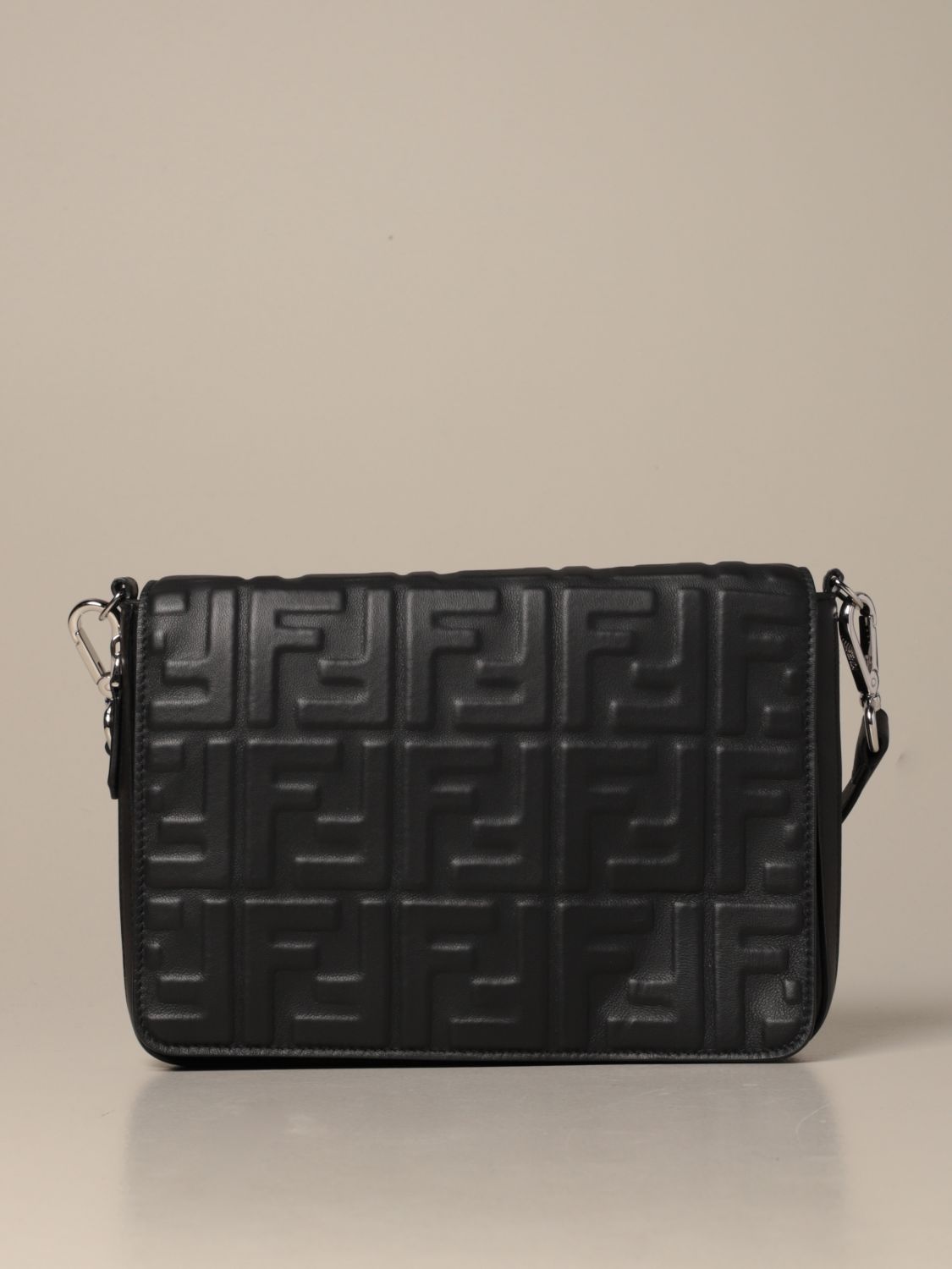 FENDI: leather cross body bag with embossed FF logo - Black | Fendi ...