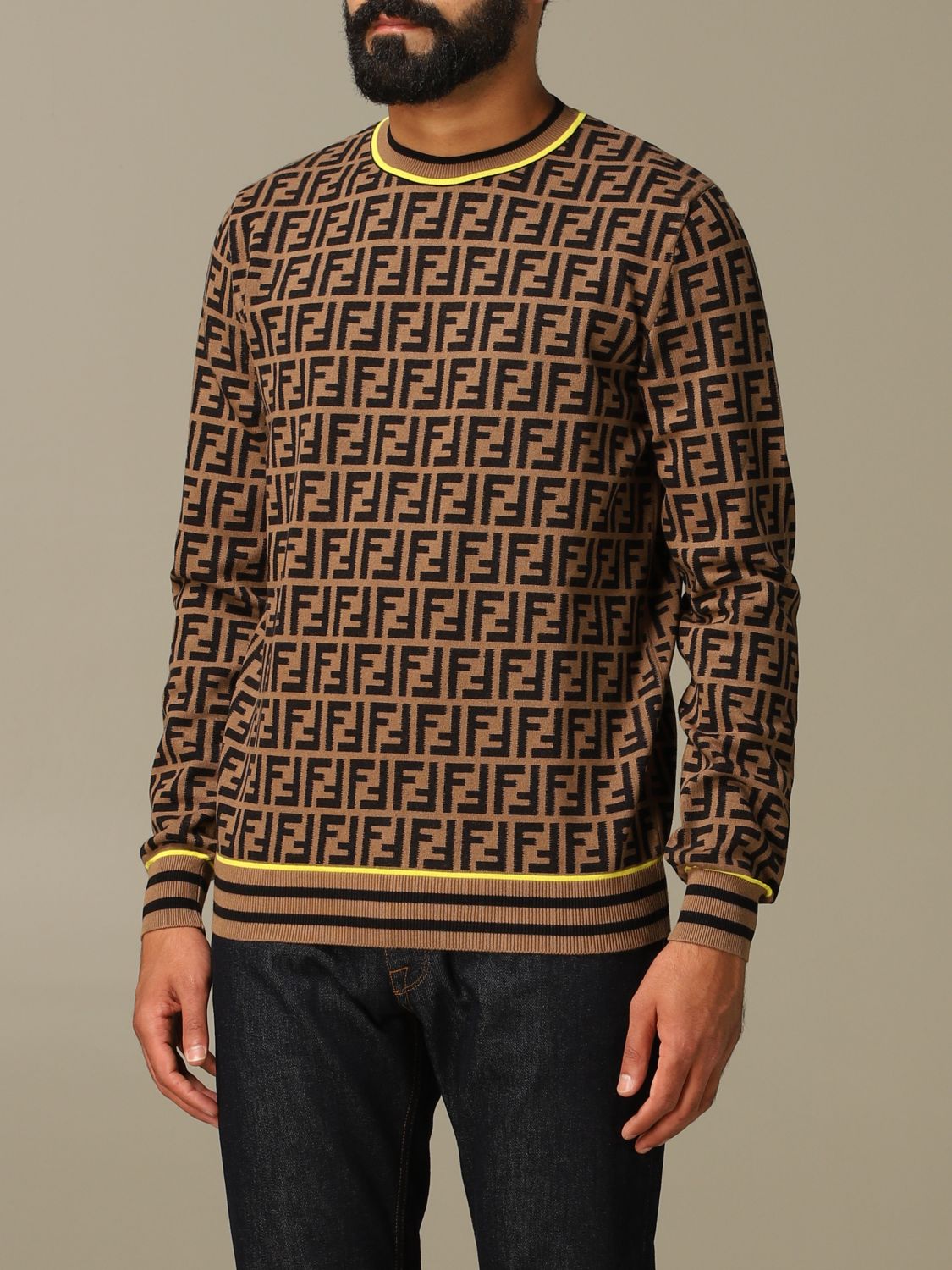 FENDI: shirt with all-over FF logo | Sweater Fendi Men Beige | Sweater ...