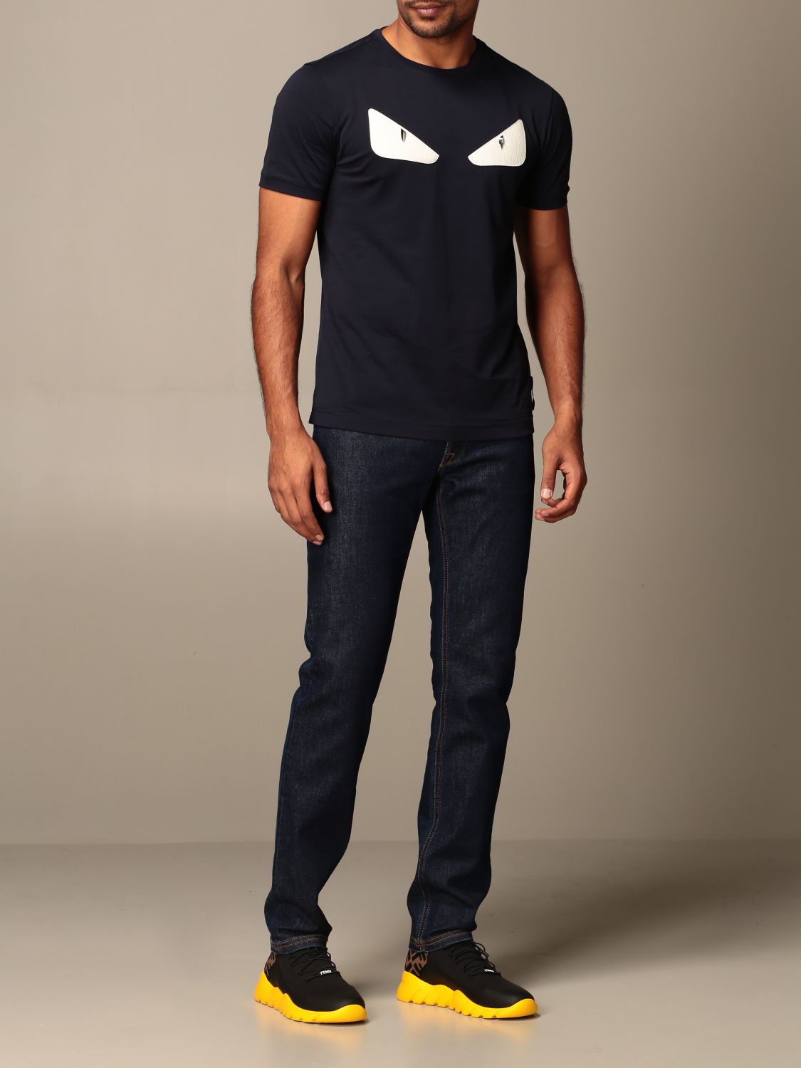 cotton T-shirt with Bugs eyes - Blue | Fendi t-shirt FY0722 94T online at GIGLIO.COM
