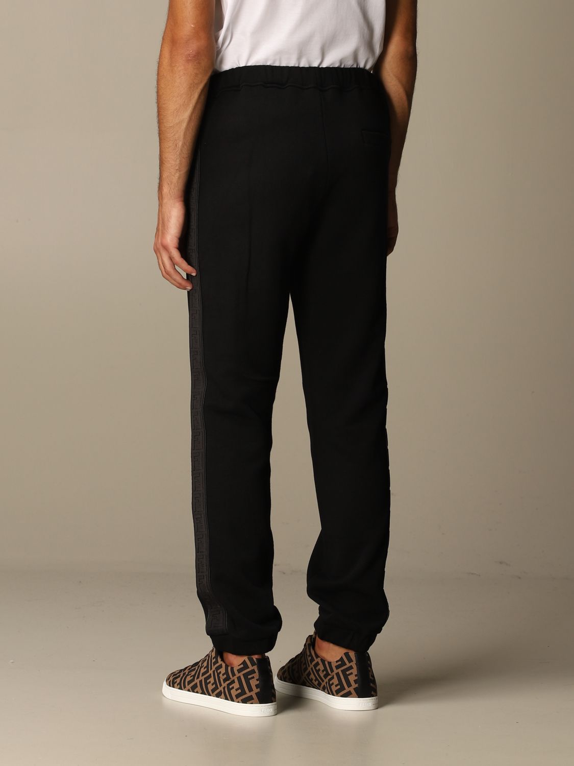 FENDI: Wool and cotton blend jogging trousers with logoed bands | Pants ...