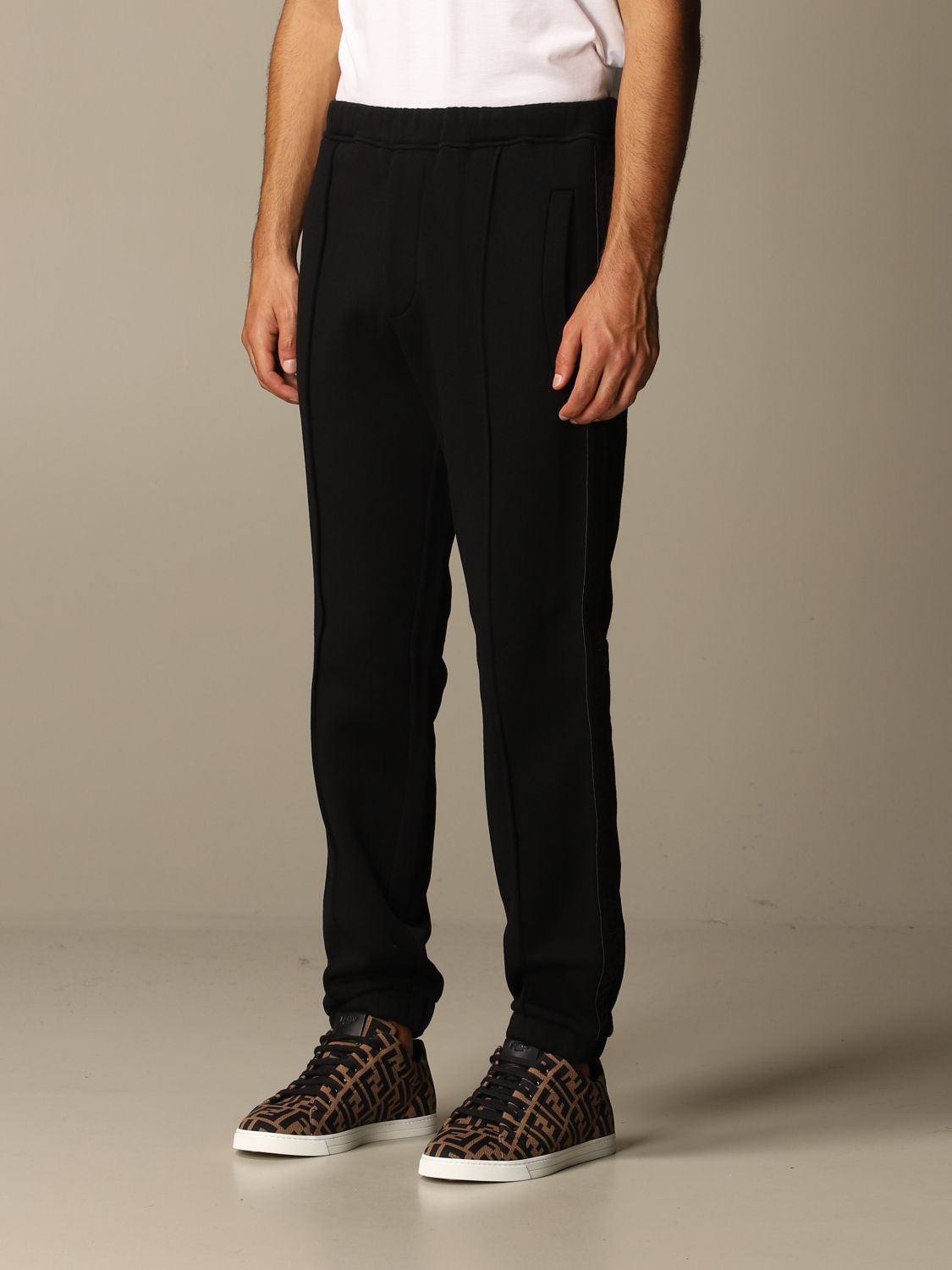 Wool and cotton blend jogging trousers with logoed bands | Pants Fendi ...