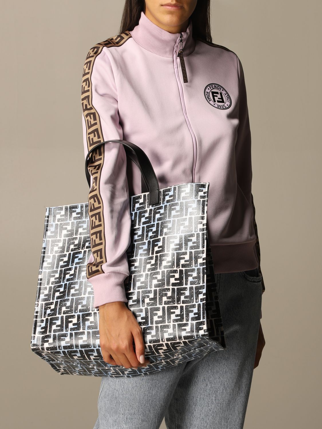 FENDI shopping bag in vitrified canvas with allover FF print Tote