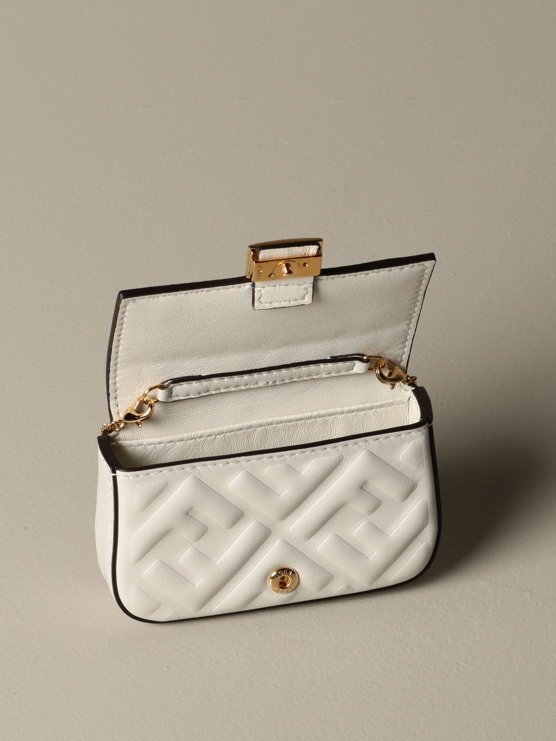 FENDI: nano Baguette bag in leather with embossed FF logo | Mini Bag ...