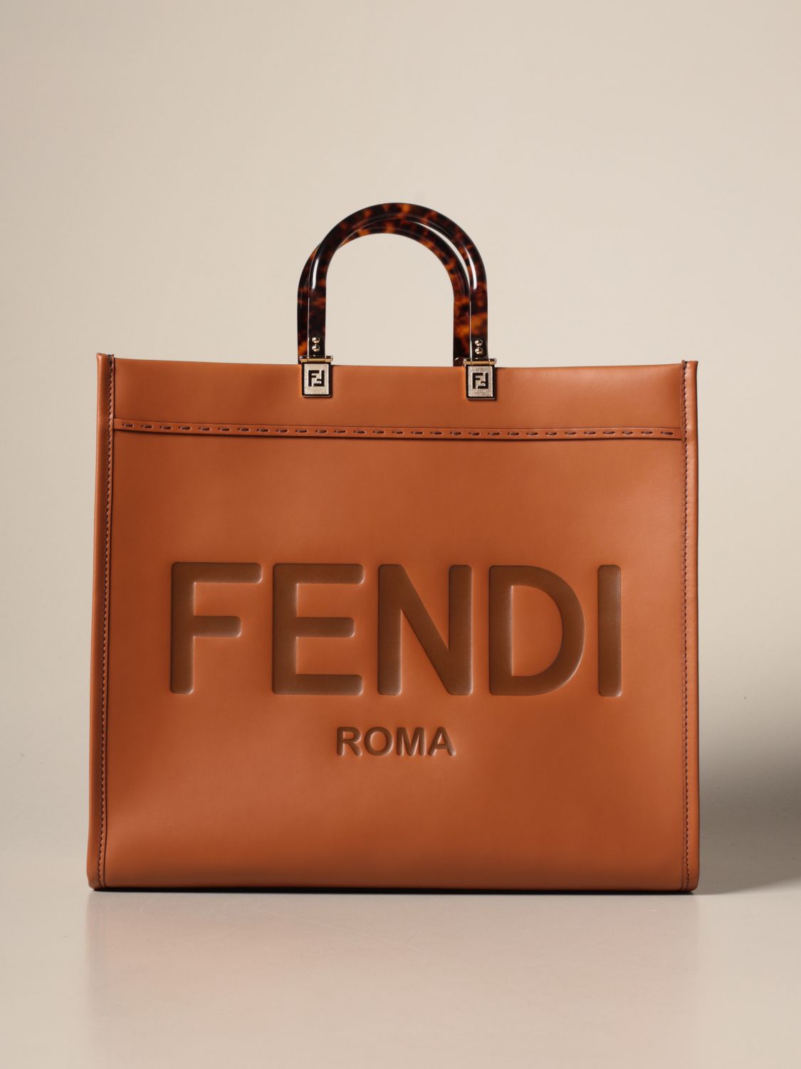 FENDI: leather shopping bag with big Roma logo | Tote Bags Fendi Women