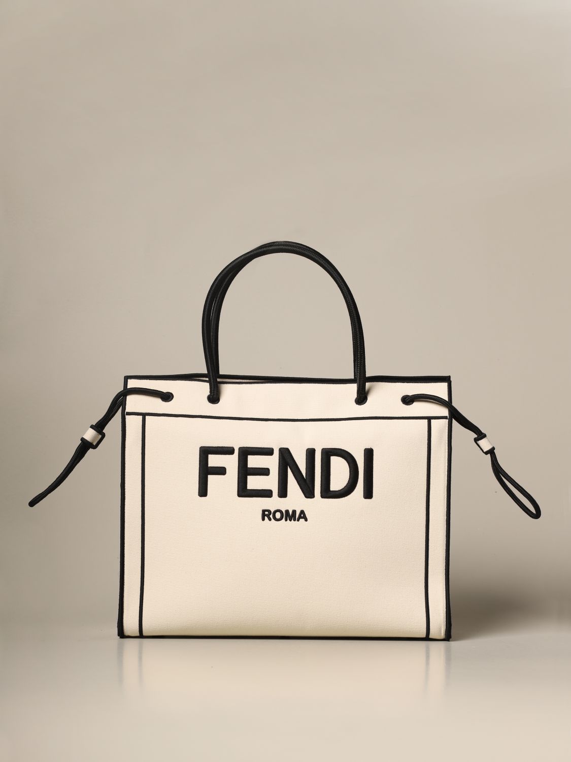 FENDI: shopping bag in canvas with embroidered logo - White | Fendi ...