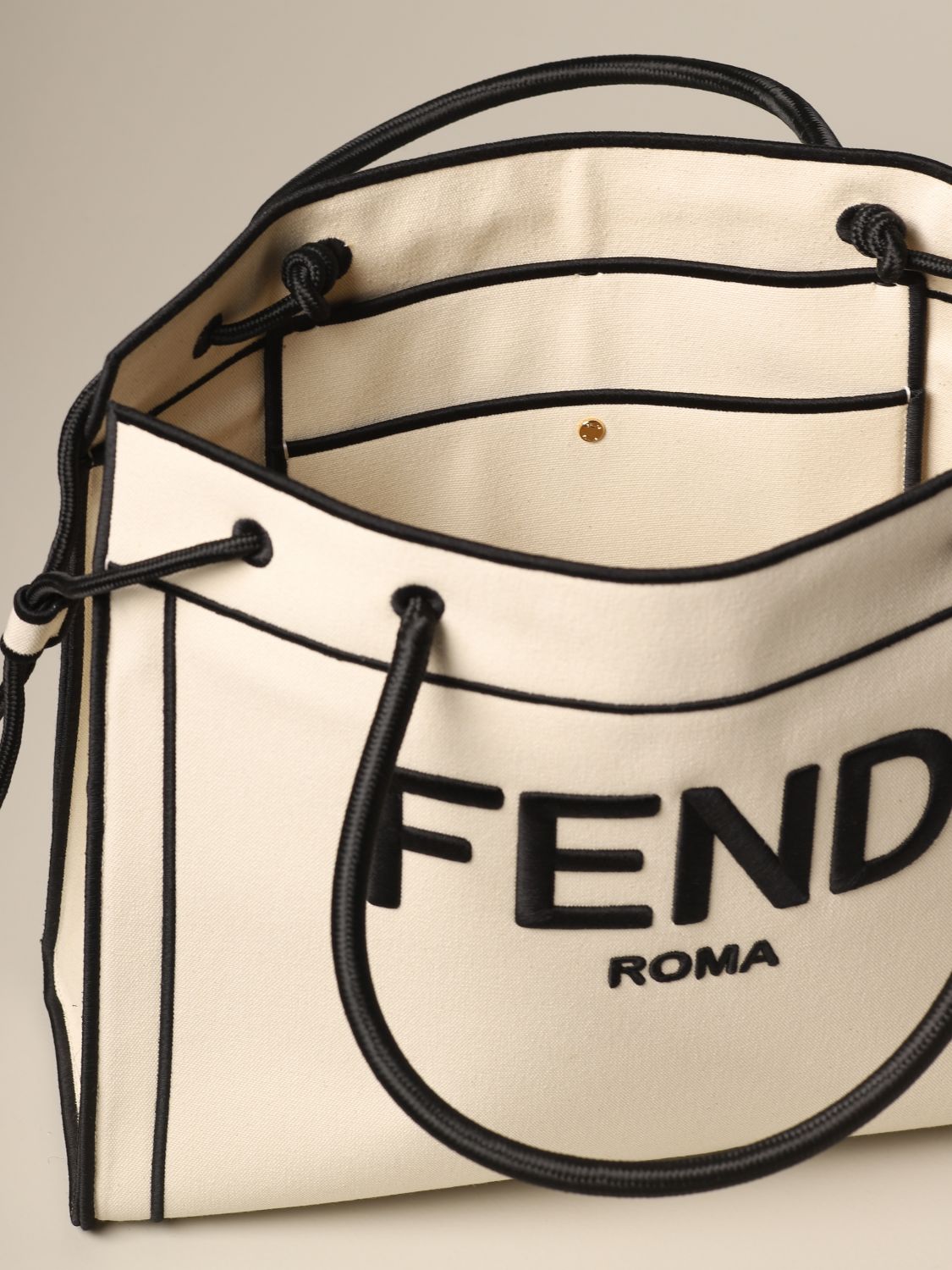 Fendi shopping bag in canvas with embroidered logo