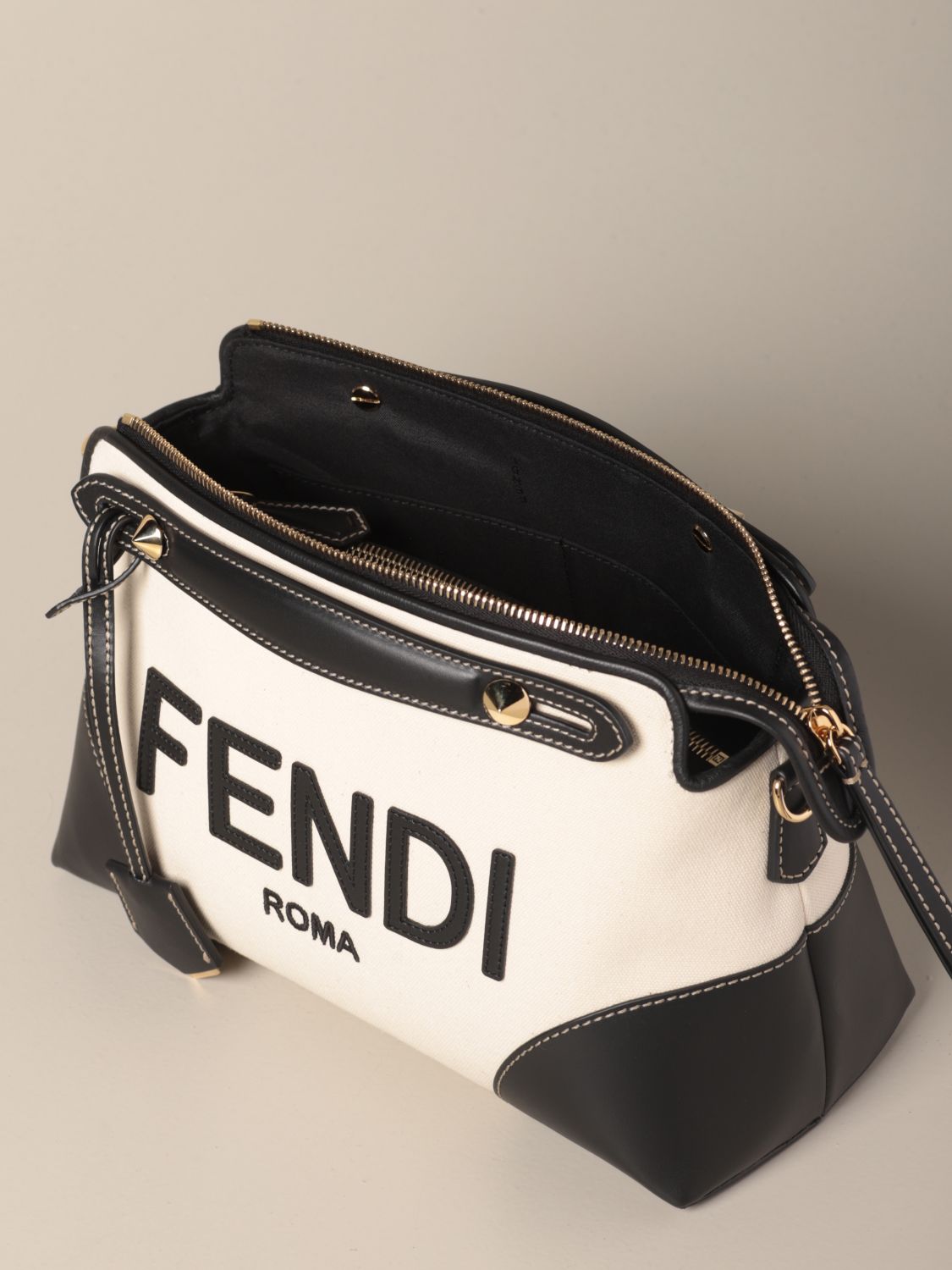 FENDI: By the way bag in canvas with logo - White | Crossbody Bags