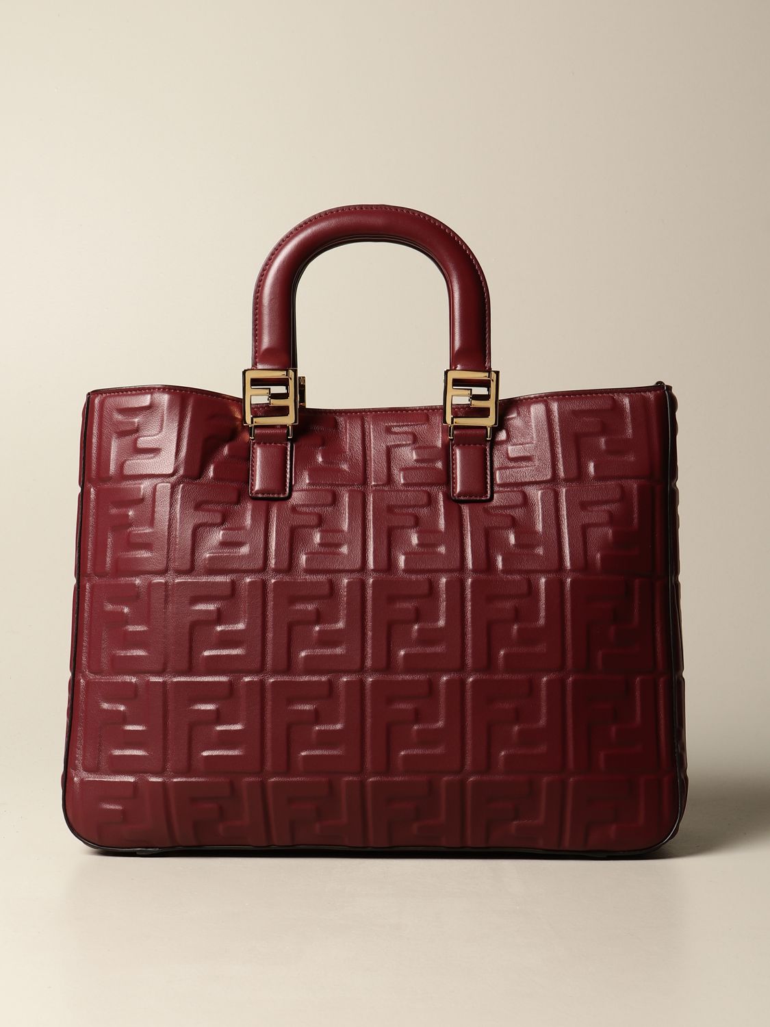 nakke vagabond suppe FENDI: leather bag with embossed all over FF logo - Burgundy | Fendi tote  bags 8BH368 A72V online on GIGLIO.COM