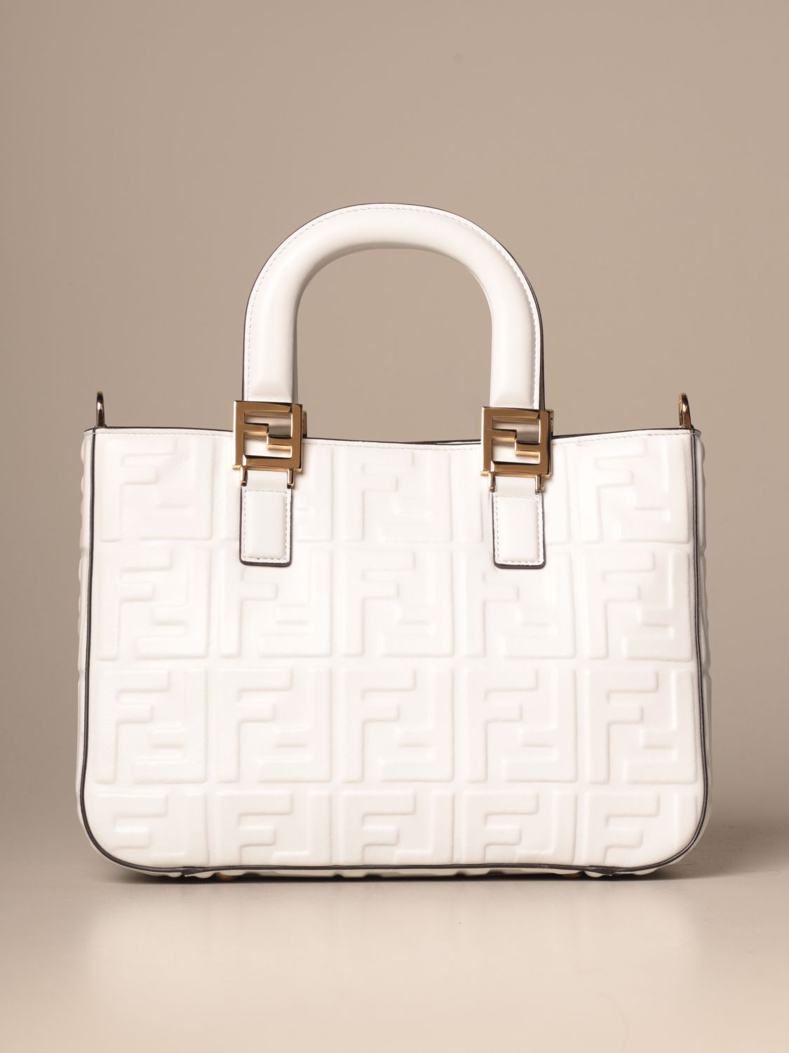 FENDI: leather bag with embossed all-over FF logo | Tote Bags Fendi ...
