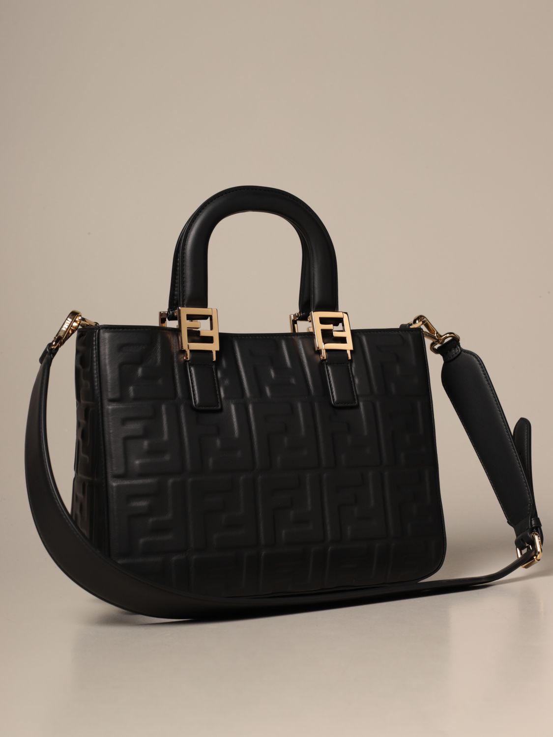 FENDI: leather bag with embossed all-over FF logo | Tote Bags Fendi