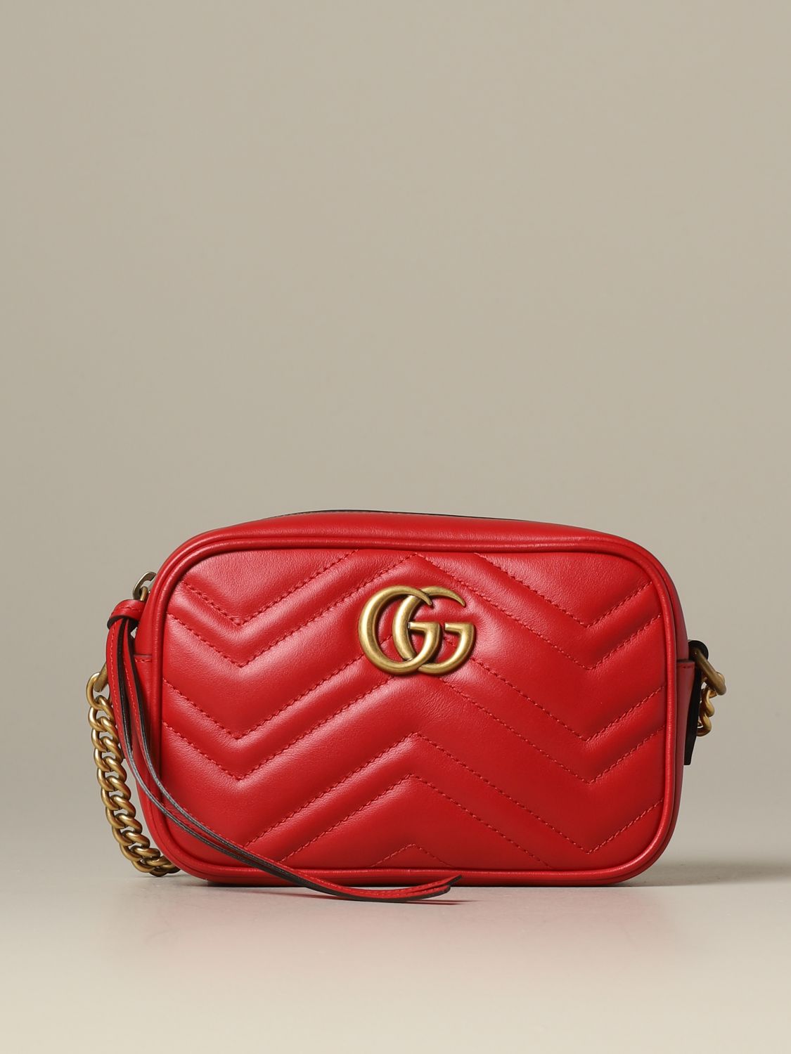 GUCCI: Marmont shoulder bag in quilted leather - Red | Gucci crossbody ...
